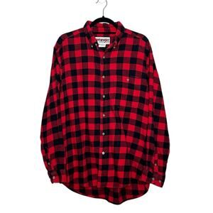 Wrangler red black plaid buttoned long sleeves flannel shirt size large